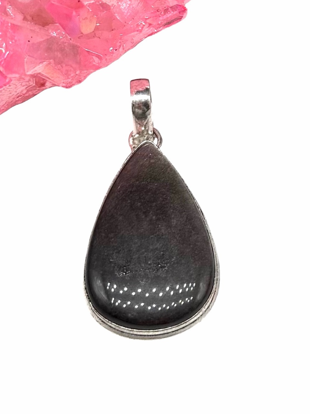 Silver Sheen Obsidian Necklace Pendant 925 Sterling Silver Overlay